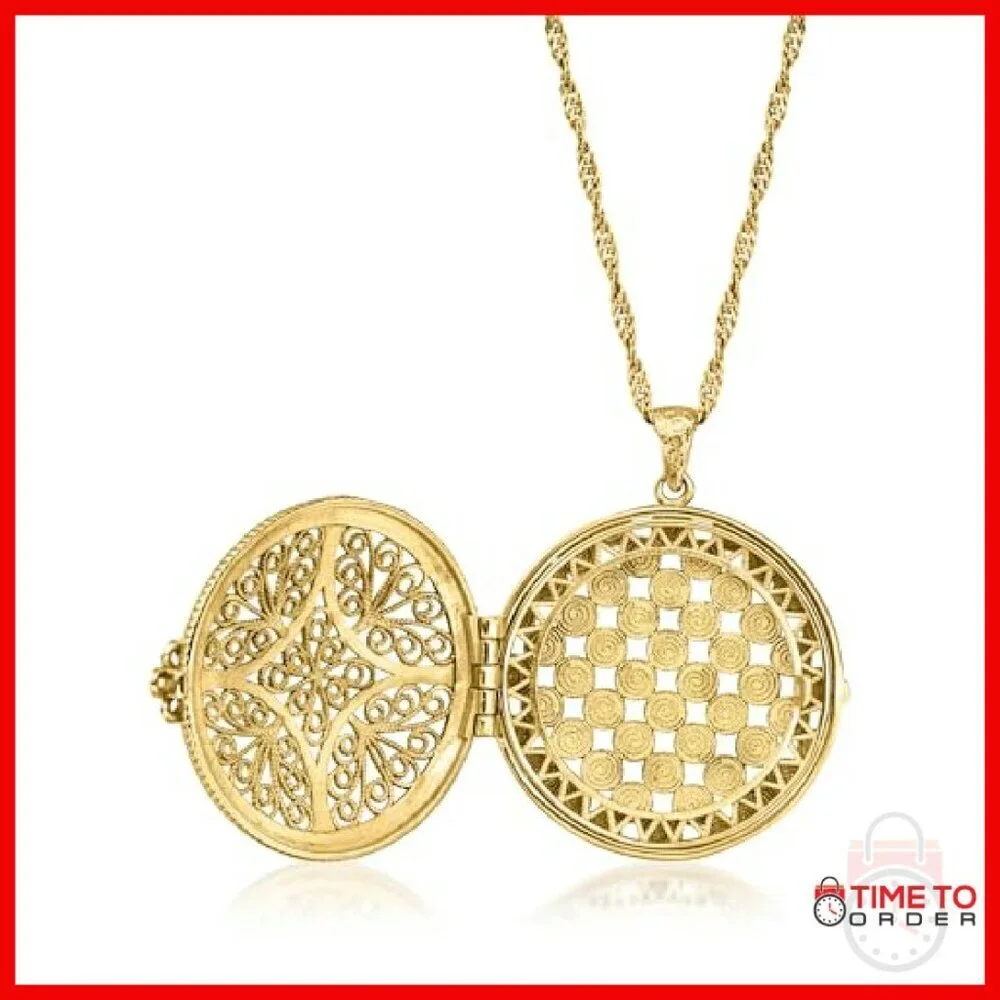 18kt Gold Over Sterling Silver Filigree Locket Necklace 12g